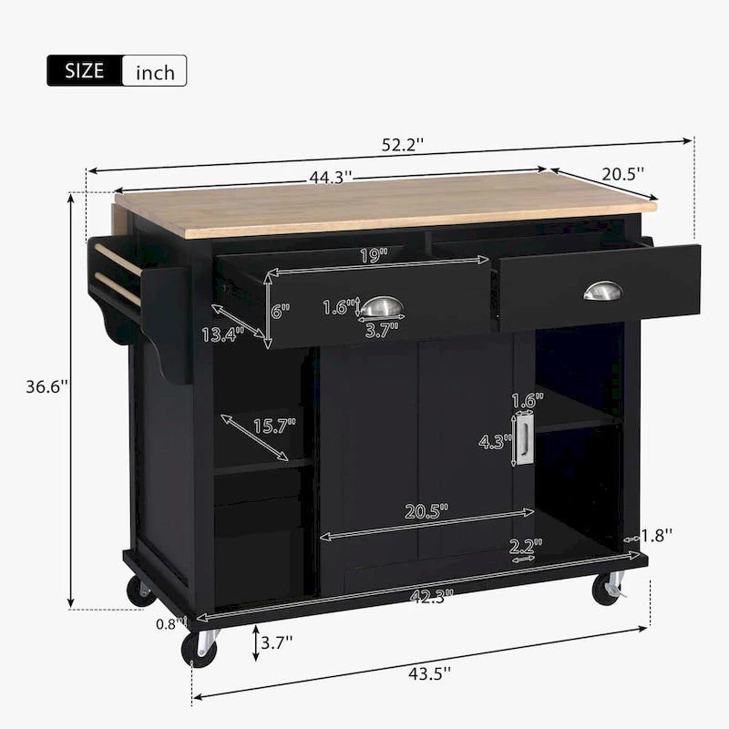 Chariot de cuisine avec comptoir rabattable en bois d'hévéa