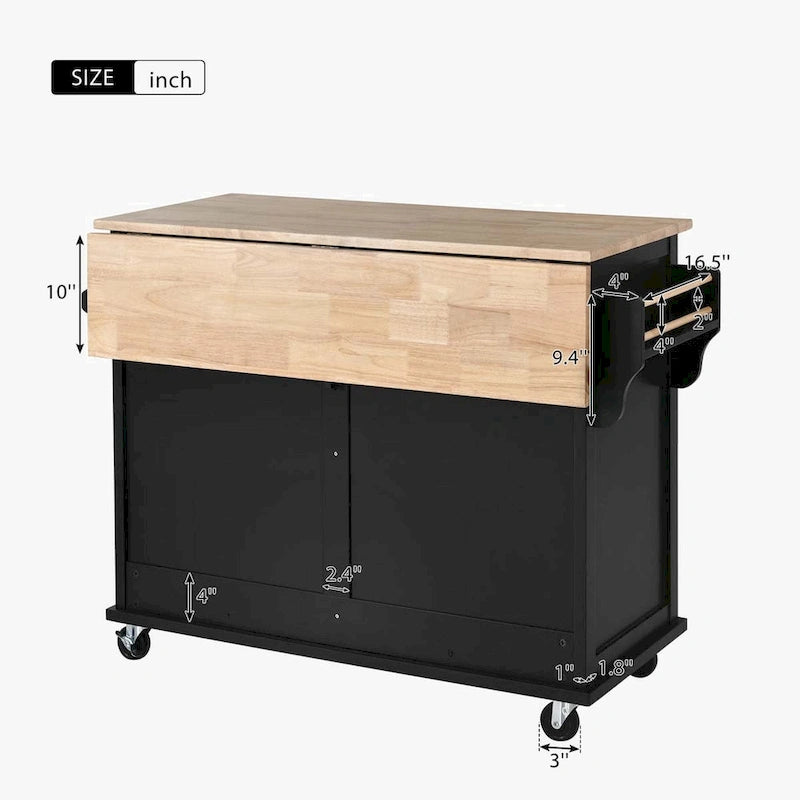 Chariot de cuisine avec comptoir rabattable en bois d'hévéa