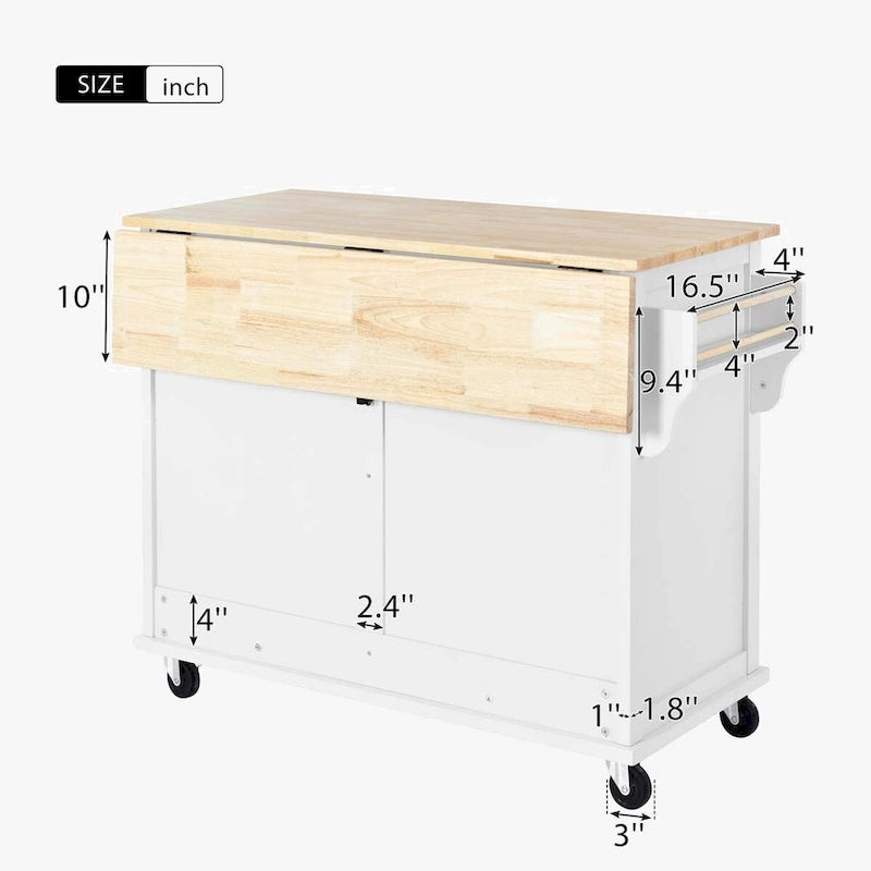 Chariot de cuisine avec comptoir rabattable en bois d'hévéa