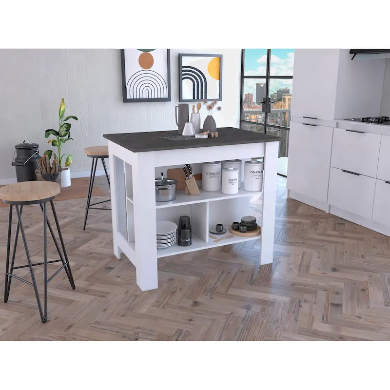 Îlot de cuisine à quatre pieds, trois étagères