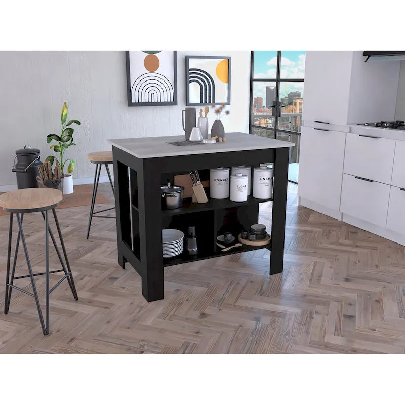 Îlot de cuisine à quatre pieds, trois étagères