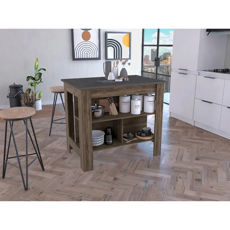Îlot de cuisine à quatre pieds, trois étagères