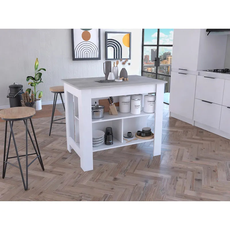 Îlot de cuisine à quatre pieds, trois étagères