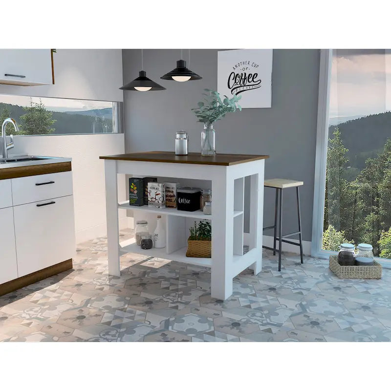 Îlot de cuisine à quatre pieds, trois étagères