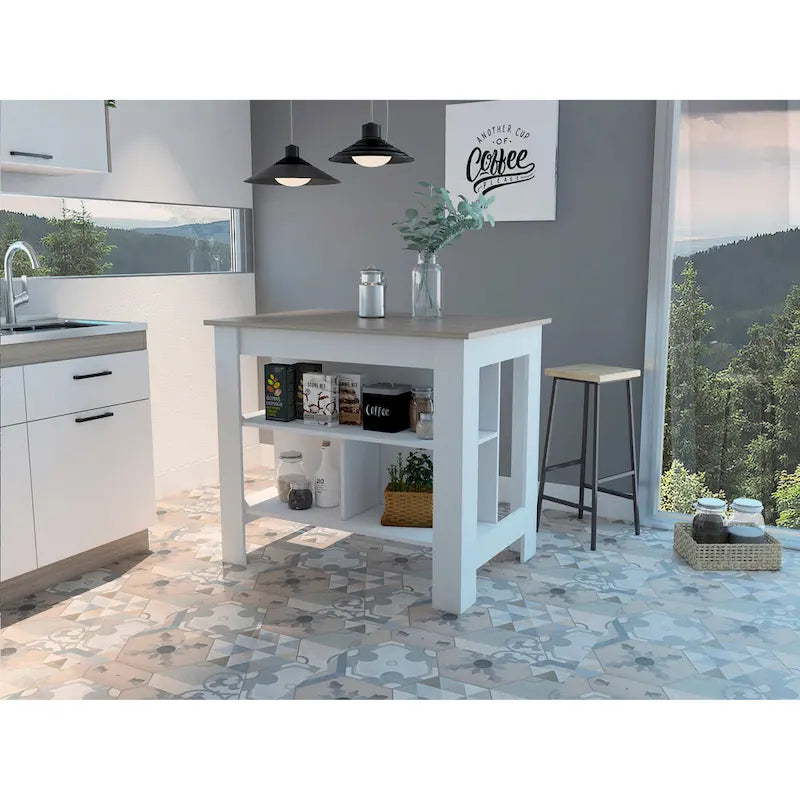 Îlot de cuisine à quatre pieds, trois étagères