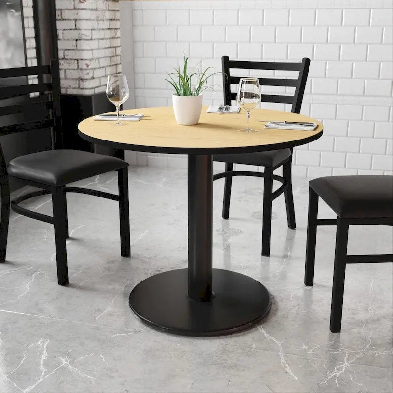 Plateau de table rond stratifié de 91,4 cm (36 po) avec piètement rond de 61 cm (24 po) de hauteur - 91,4 cm (36 po) L x 91,4 cm (36 po) P x 79 cm (31,125 po) H