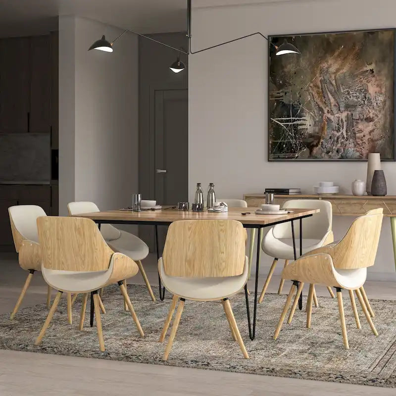 Chaise de salle à manger WYNDENHALL Malone, style moderne du milieu du siècle, en bois courbé clair et lin polyester - 58 cm (P) x 53 cm (L) x 78 cm (H)