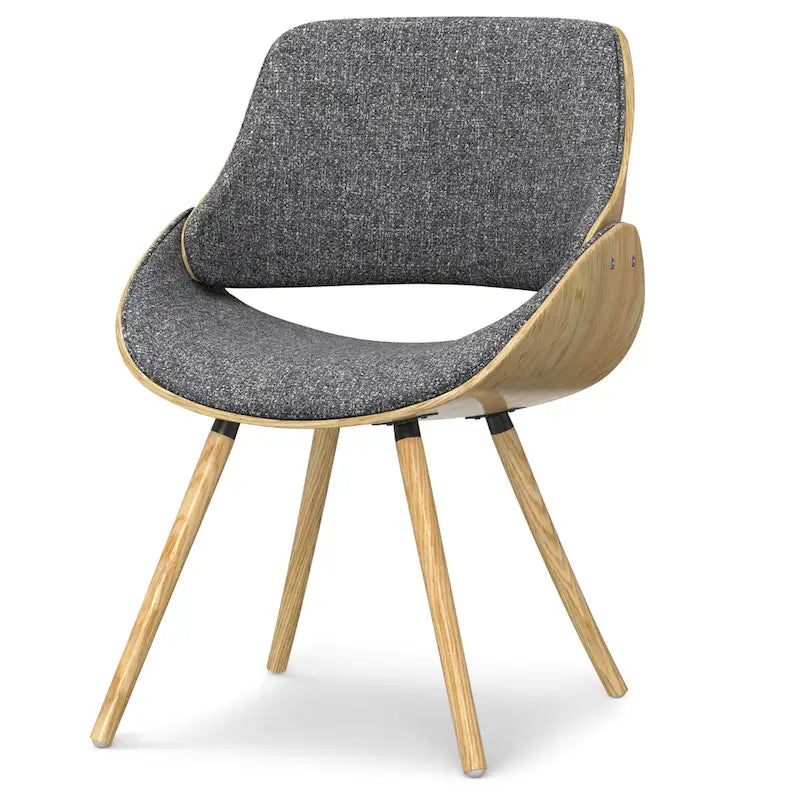Chaise de salle à manger WYNDENHALL Malone, style moderne du milieu du siècle, en bois courbé clair et lin polyester - 58 cm (P) x 53 cm (L) x 78 cm (H)