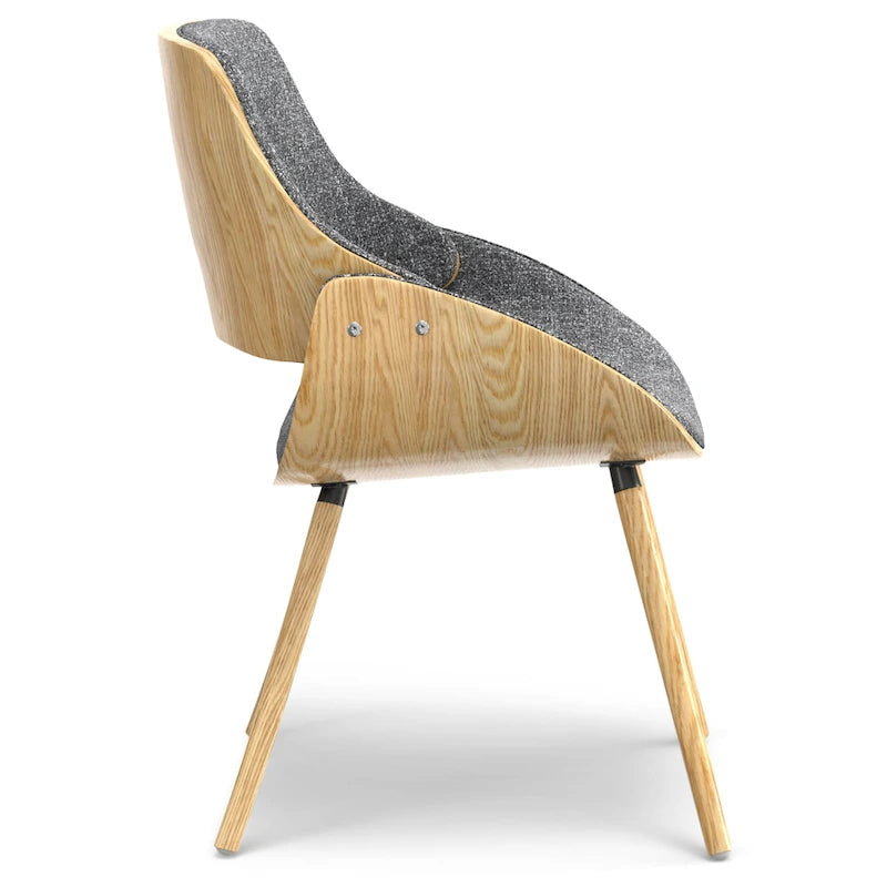 Chaise de salle à manger WYNDENHALL Malone, style moderne du milieu du siècle, en bois courbé clair et lin polyester - 58 cm (P) x 53 cm (L) x 78 cm (H)