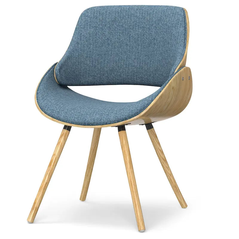 Chaise de salle à manger WYNDENHALL Malone, style moderne du milieu du siècle, en bois courbé clair et lin polyester - 58 cm (P) x 53 cm (L) x 78 cm (H)