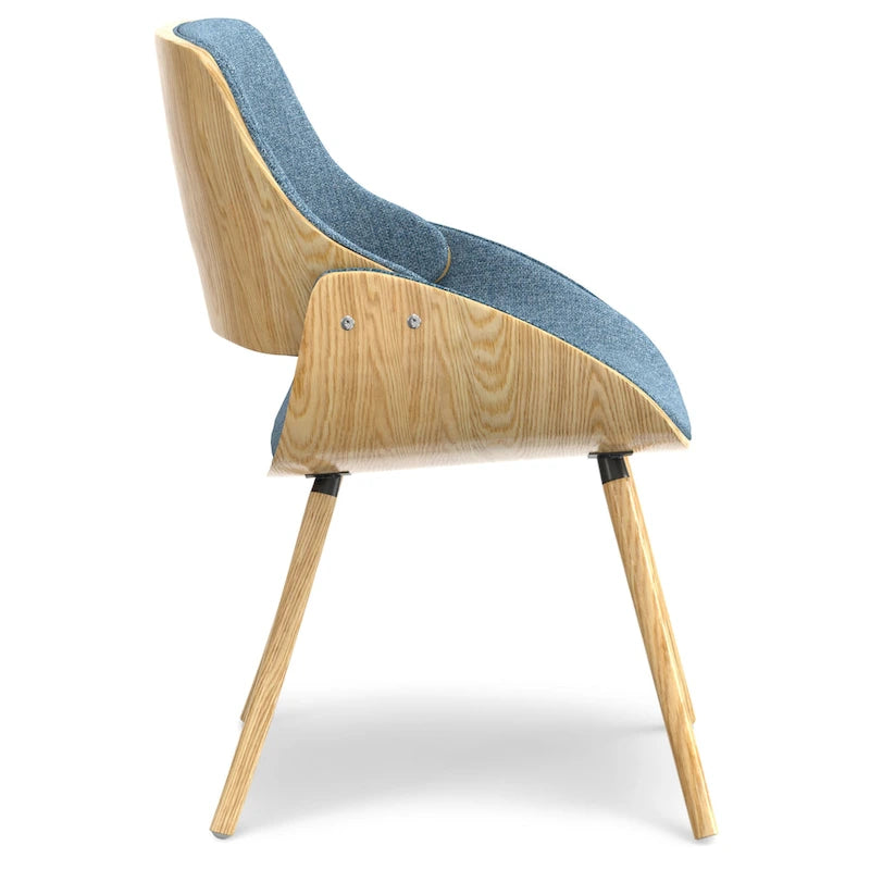 Chaise de salle à manger WYNDENHALL Malone, style moderne du milieu du siècle, en bois courbé clair et lin polyester - 58 cm (P) x 53 cm (L) x 78 cm (H)