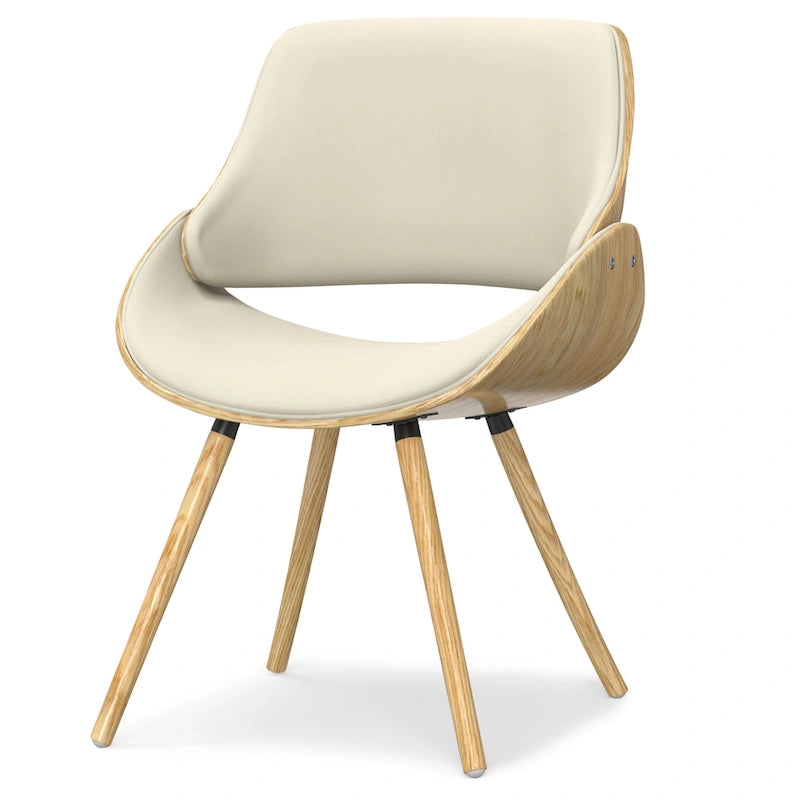 Chaise de salle à manger WYNDENHALL Malone, style moderne du milieu du siècle, en bois courbé clair et lin polyester - 58 cm (P) x 53 cm (L) x 78 cm (H)