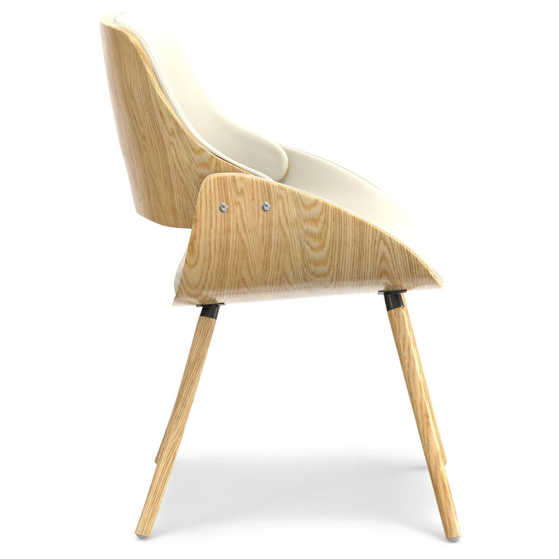 Chaise de salle à manger WYNDENHALL Malone, style moderne du milieu du siècle, en bois courbé clair et lin polyester - 58 cm (P) x 53 cm (L) x 78 cm (H)