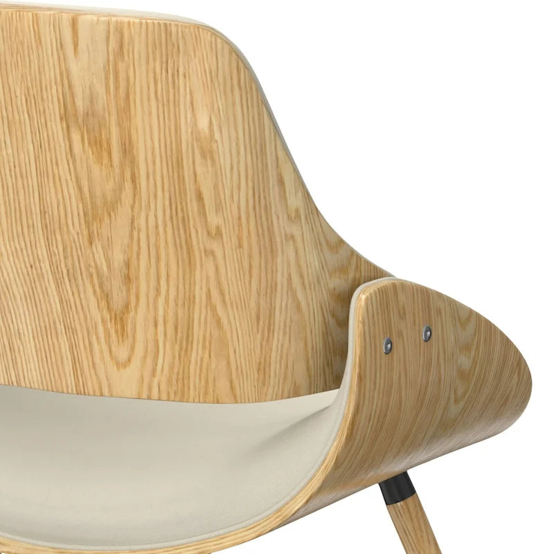 Chaise de salle à manger WYNDENHALL Malone, style moderne du milieu du siècle, en bois courbé clair et lin polyester - 58 cm (P) x 53 cm (L) x 78 cm (H)
