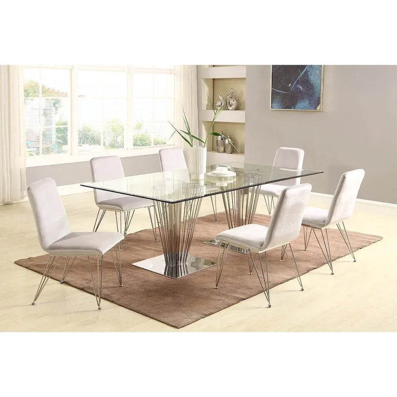 Table de salle à manger rectangulaire Somette Fiona avec double pied central - Argent