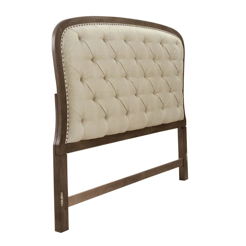 Tête de lit capitonnée style ferme américaine, couleur taupe poussiéreux, pour lit queen.