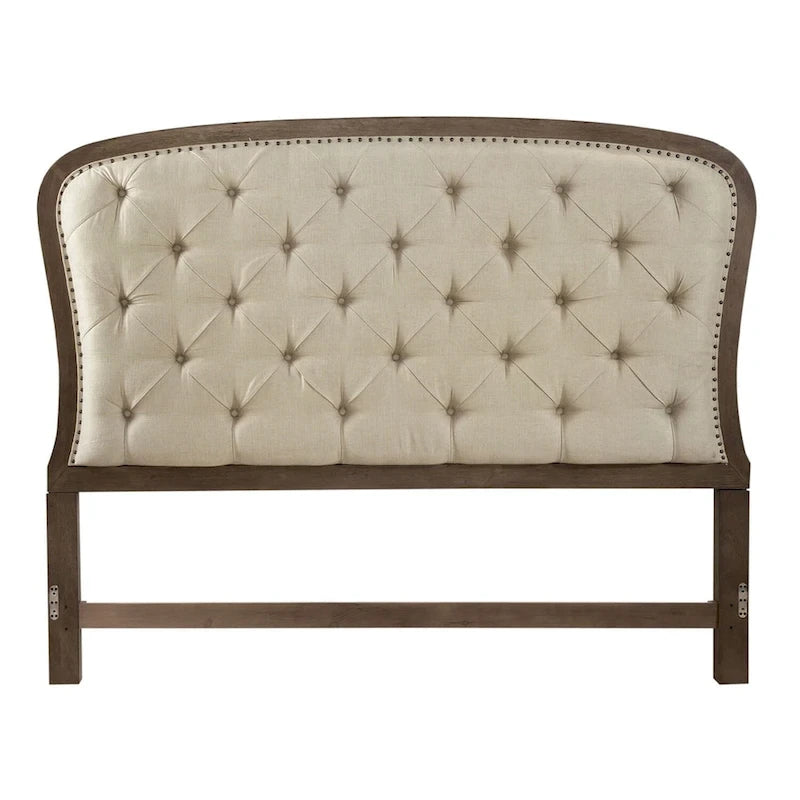Tête de lit capitonnée style ferme américaine, couleur taupe poussiéreux, pour lit queen.