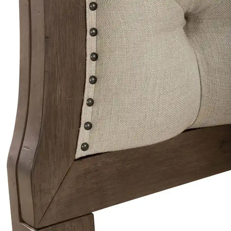 Tête de lit capitonnée style ferme américaine, couleur taupe poussiéreux, pour lit queen.