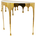 Table basse ou console décorative en aluminium effet goutte d'eau, pieds design effet fondu et plateau en verre teinté - Roche River Decor