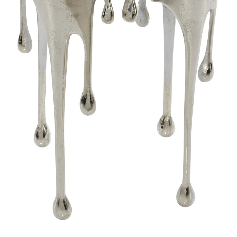 Table basse ou console décorative en aluminium effet goutte d'eau, pieds design effet fondu et plateau en verre teinté - Roche River Decor