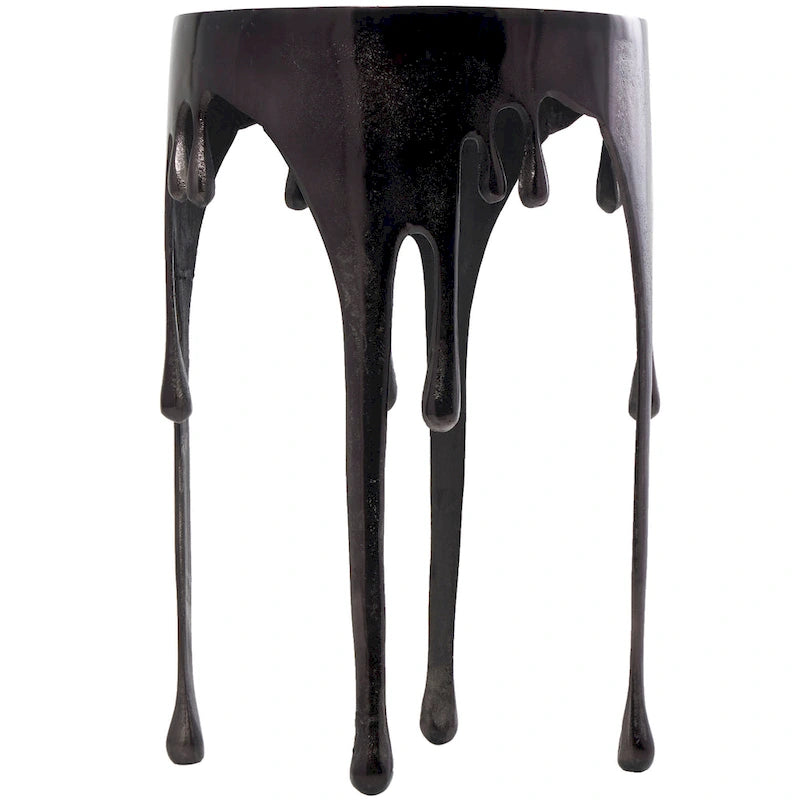 Table basse ou console décorative en aluminium effet goutte d'eau, pieds design effet fondu et plateau en verre teinté - Roche River Decor