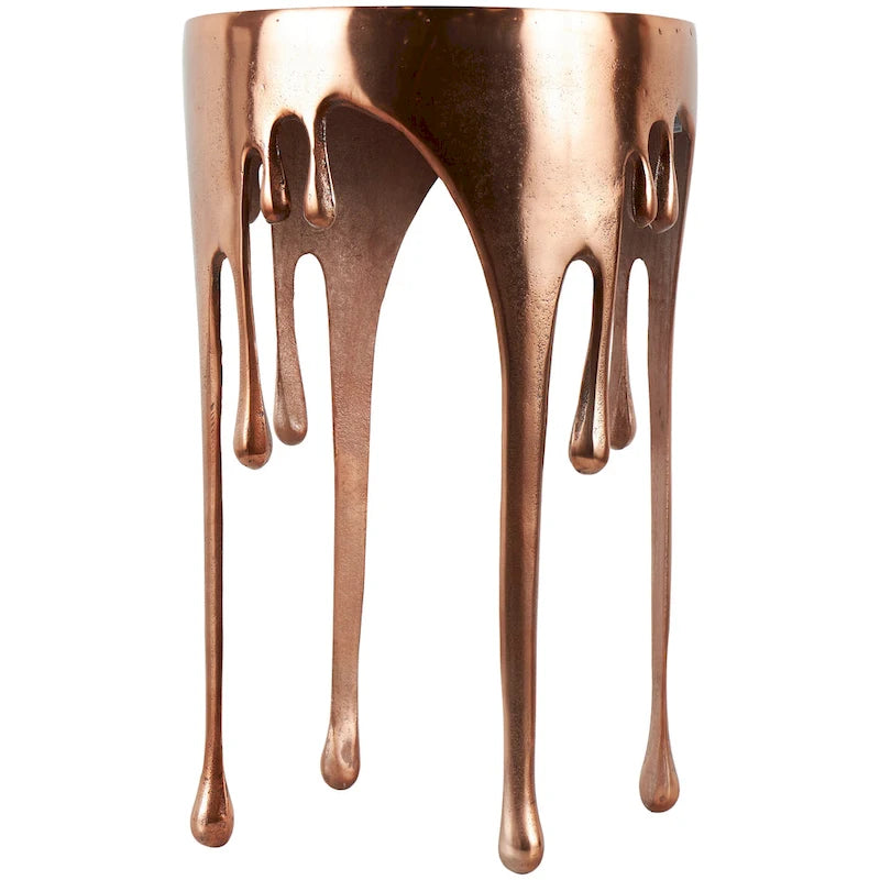 Table basse ou console décorative en aluminium effet goutte d'eau, pieds design effet fondu et plateau en verre teinté - Roche River Decor