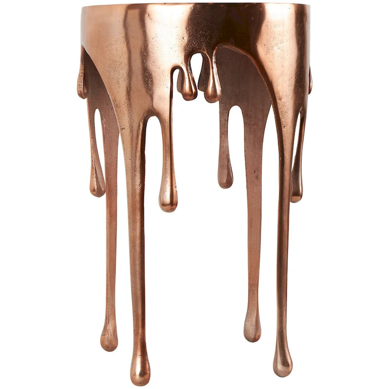 Table basse ou console décorative en aluminium effet goutte d'eau, pieds design effet fondu et plateau en verre teinté - Roche River Decor