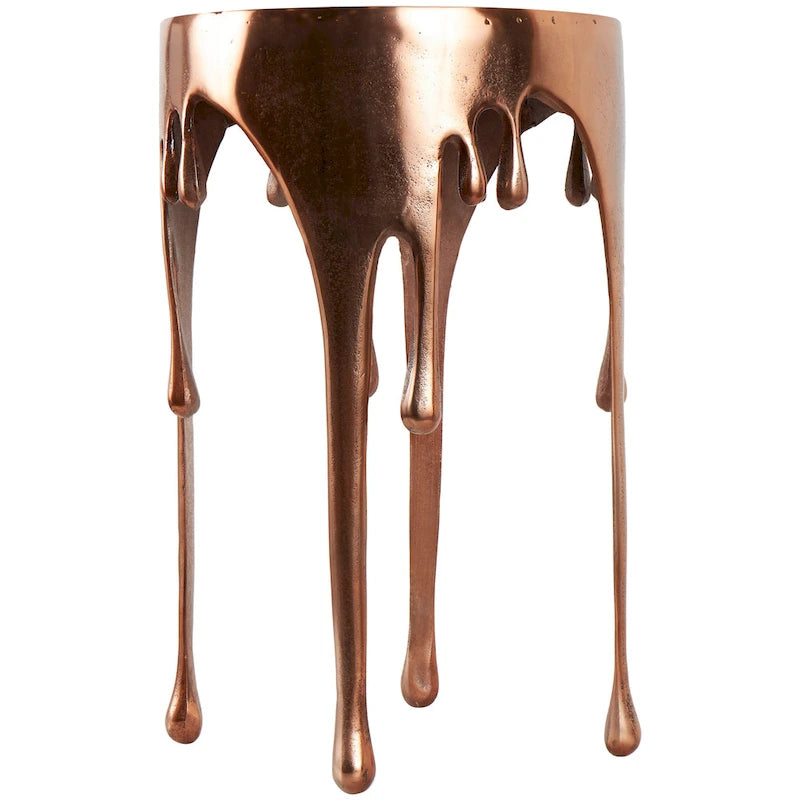 Table basse ou console décorative en aluminium effet goutte d'eau, pieds design effet fondu et plateau en verre teinté - Roche River Decor