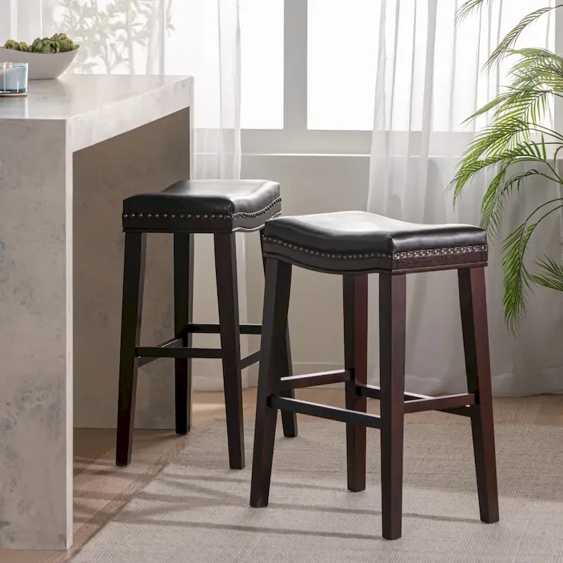 Tabouret de bar Kimi contemporain capitonné avec garniture cloutée (lot de 2) par Christopher Knight Home