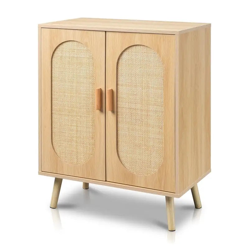 Meuble à chaussures moderne en rotin avec double porte et étagères réglables, meuble d'appoint pour salon, chambre, couloir.