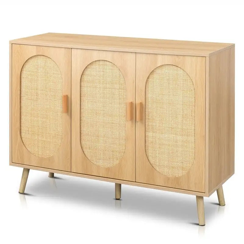 Meuble à chaussures moderne en rotin avec double porte et étagères réglables, meuble d'appoint pour salon, chambre, couloir.