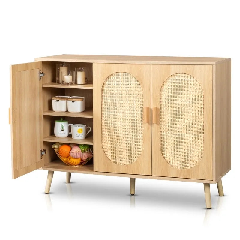 Meuble à chaussures moderne en rotin avec double porte et étagères réglables, meuble d'appoint pour salon, chambre, couloir.