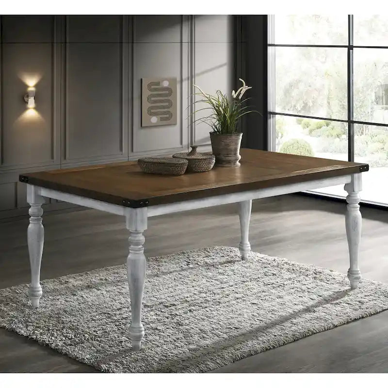 Ensemble de salle à manger 7 pièces Roundhill Furniture Salines, blanc rustique et chêne