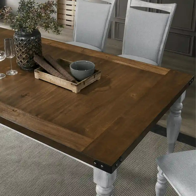 Ensemble de salle à manger 7 pièces Roundhill Furniture Salines, blanc rustique et chêne