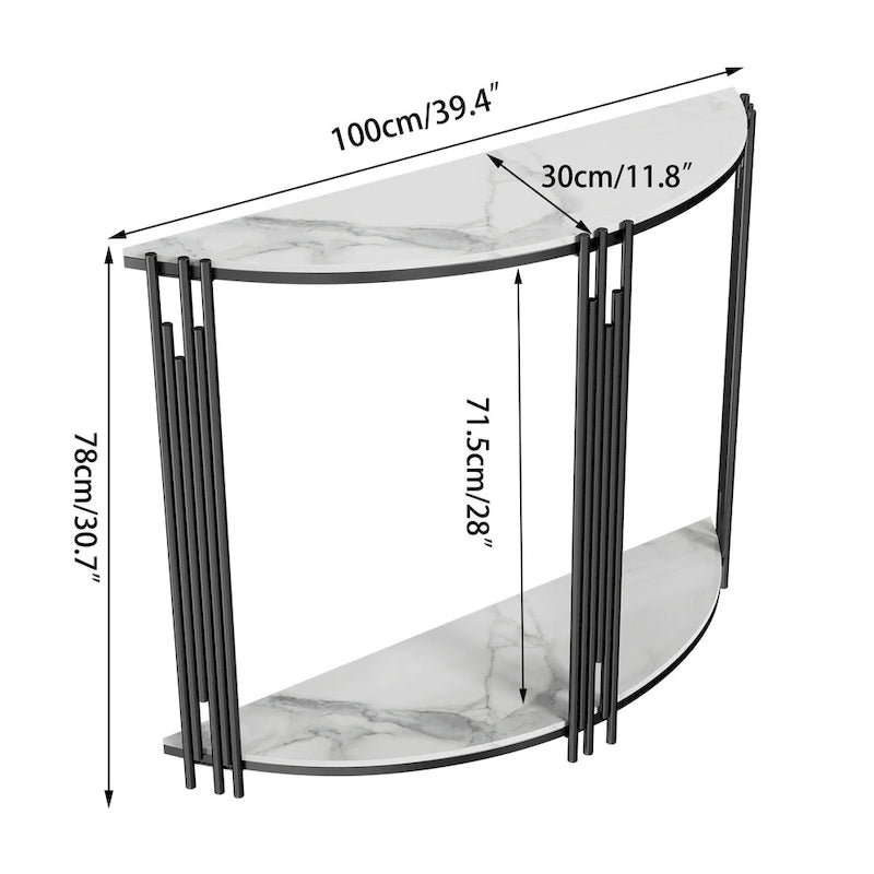 Console demi-lune moderne à 2 niveaux, idéale pour une entrée ou comme table d'appoint.