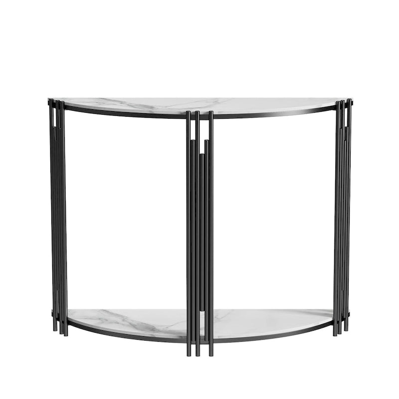 Console demi-lune moderne à 2 niveaux, idéale pour une entrée ou comme table d'appoint.