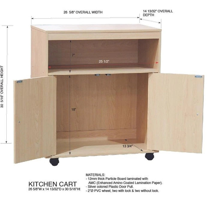 Meuble d'appoint à 2 portes avec micro-ondes intégré dans un chariot de cuisine (hêtre)