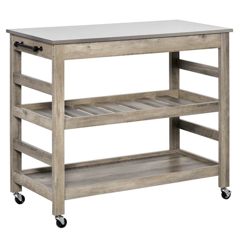 Chariot de cuisine roulant HOMCOM avec plateau en acier inoxydable et casier à vin intégré - 42,5 cm (L) x 19 cm (P) x 35 cm (H)