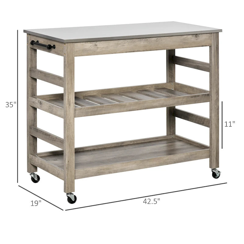 Chariot de cuisine roulant HOMCOM avec plateau en acier inoxydable et casier à vin intégré - 42,5 cm (L) x 19 cm (P) x 35 cm (H)