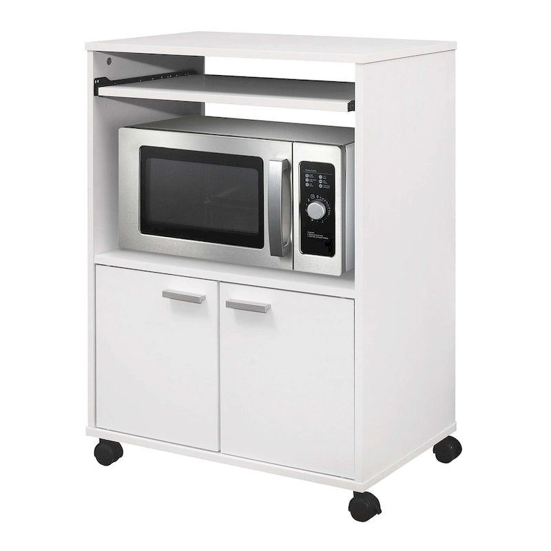 Chariot de cuisine pour micro-ondes à 2 portes (blanc)