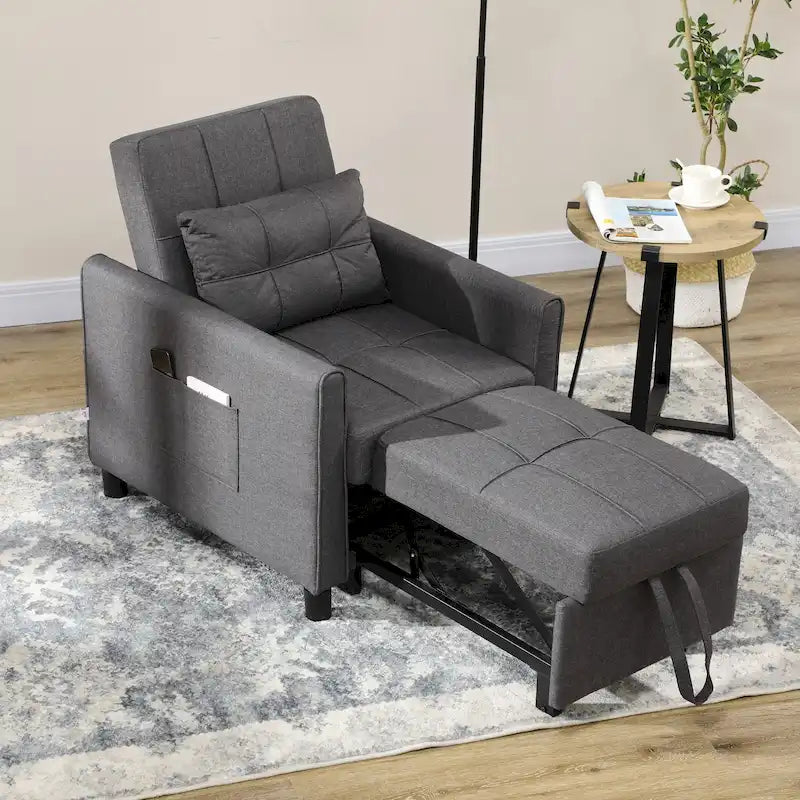 Fauteuil-lit convertible 3 en 1 HOMCOM, canapé-lit une place multifonctionnel, fauteuil-lit gigogne avec dossier réglable et oreiller.