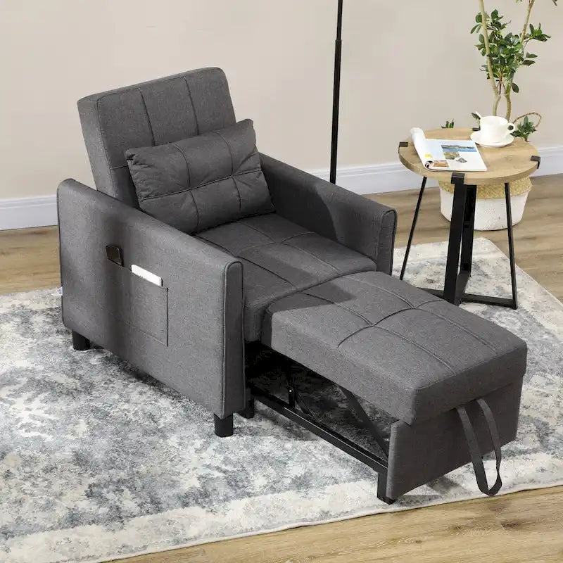 HOMCOM 3-in-1 Convertible Chair Bed, Multi-Functional Single Sofa Bed, Pull Out Sleeper Chair with Adjustable Backrest, Pillow