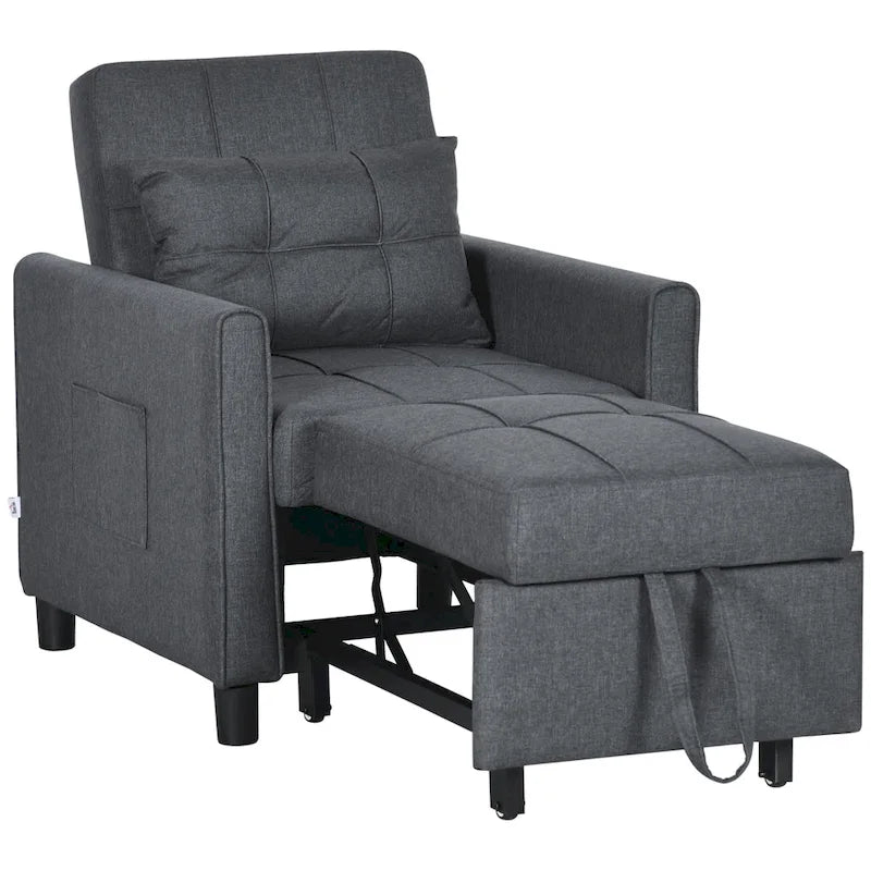 Fauteuil-lit convertible 3 en 1 HOMCOM, canapé-lit une place multifonctionnel, fauteuil-lit gigogne avec dossier réglable et oreiller.