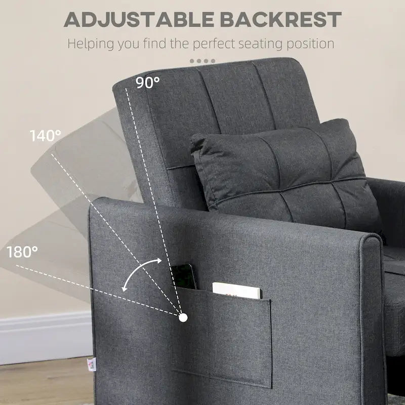 Fauteuil-lit convertible 3 en 1 HOMCOM, canapé-lit une place multifonctionnel, fauteuil-lit gigogne avec dossier réglable et oreiller.