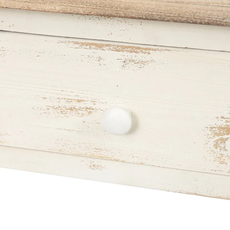 Console à 2 tiroirs en bois blanc et brun vieilli - 80 cm (H) x 90 cm (L) x 39,5 cm (P)