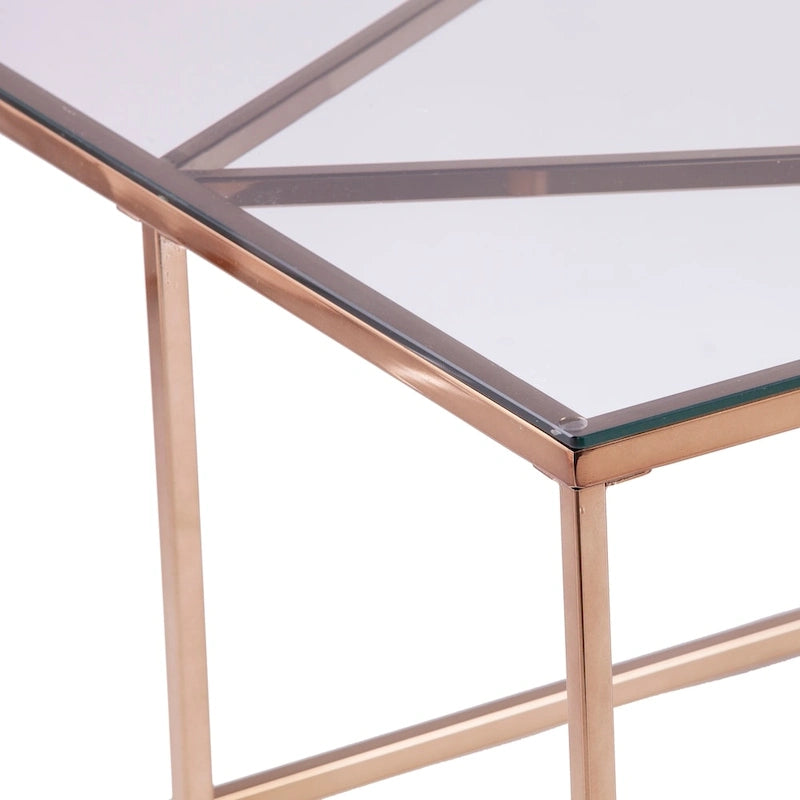 Table basse contemporaine SEI Furniture Nindel en métal champagne avec plateau en verre