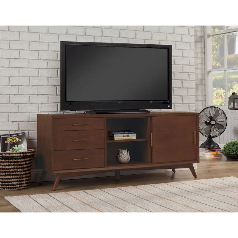 Meuble TV décoratif Alpine Furniture Flynn grand format - Noyer - 162,5 cm (L) x 48,3 cm (P) x 68,6 cm (H)