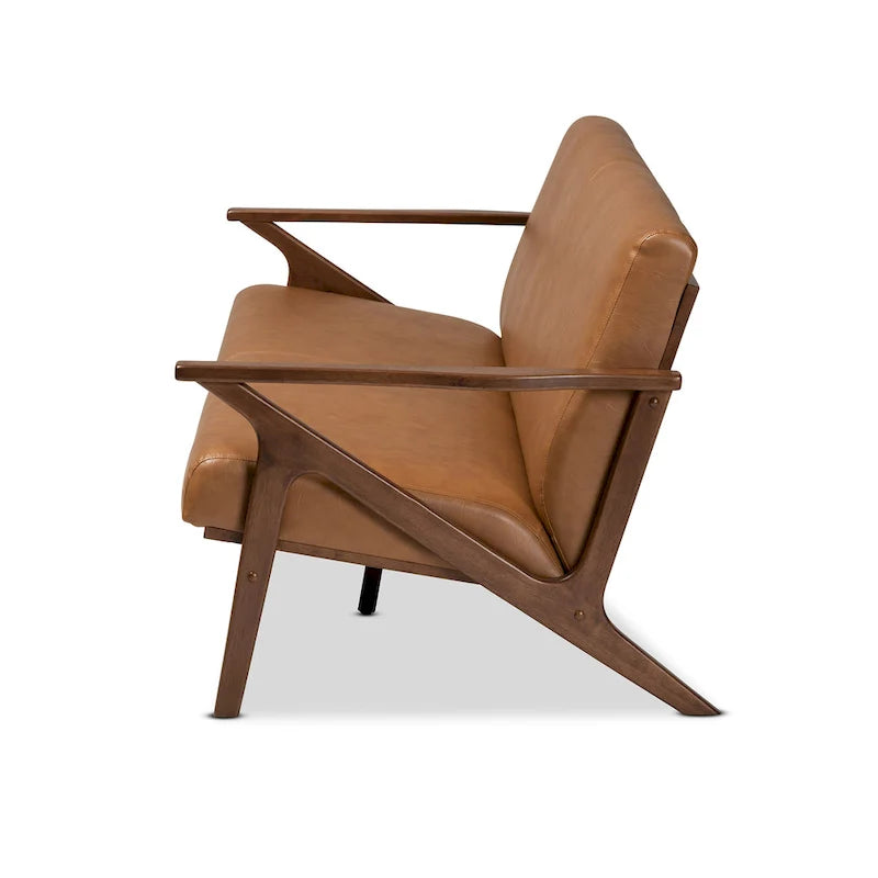 Canapé de salon Bianca style moderne du milieu du siècle, en bois et similicuir