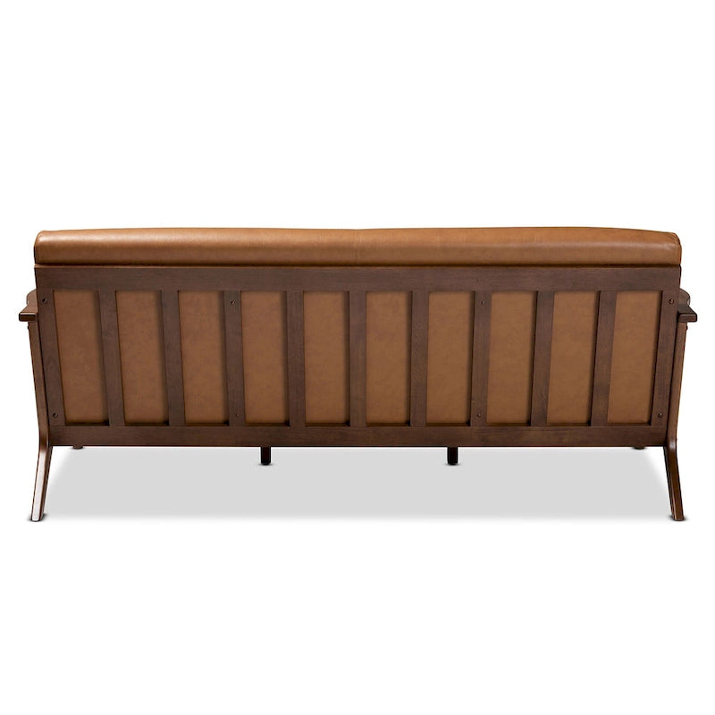 Canapé de salon Bianca style moderne du milieu du siècle, en bois et similicuir