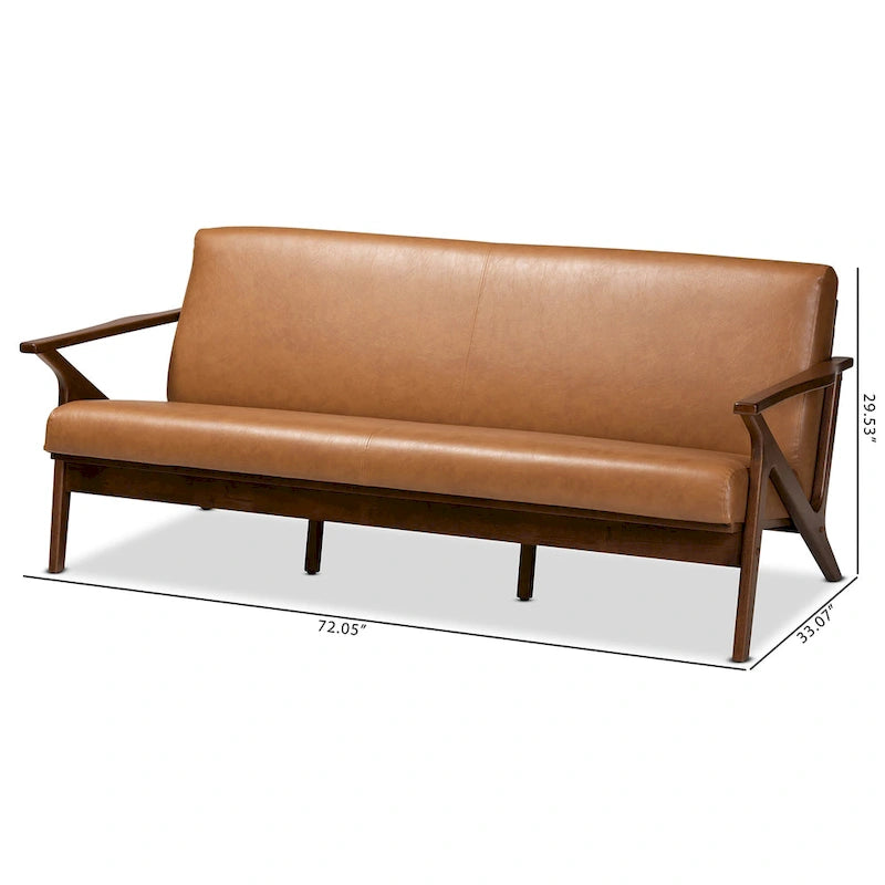 Canapé de salon Bianca style moderne du milieu du siècle, en bois et similicuir